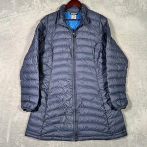 Patagonia Jacket Womens L Blue Long Down Puffer Full Zip Quilted Fiona Parka
